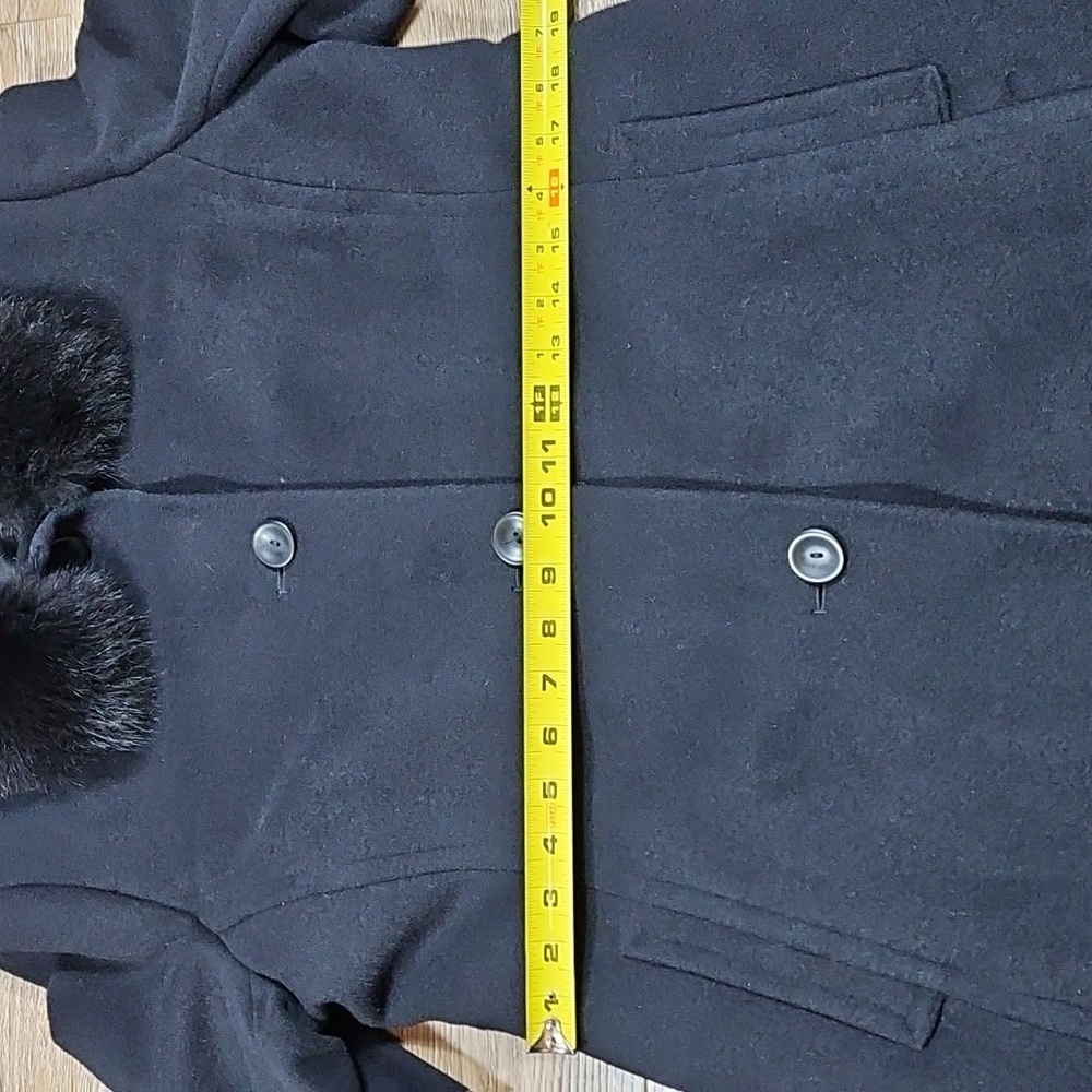Preston & York Wool Cashmere Knee Length Black Coat w Genuine Fox Fur Collar - Picture 14 of 16